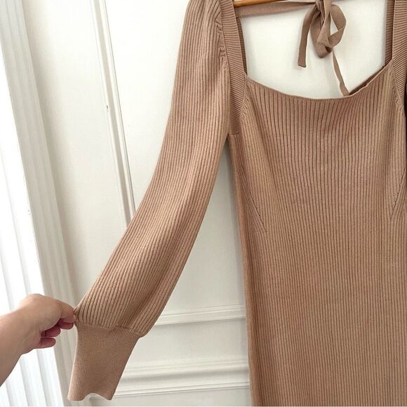 Charles Henry Puff Shoulder Long Sleeve Knit MIDI Dress in Tan Sz XL - Picture 6 of 12